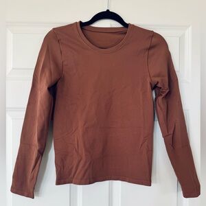 QQQ Brown Ribbed Long Sleeve Top